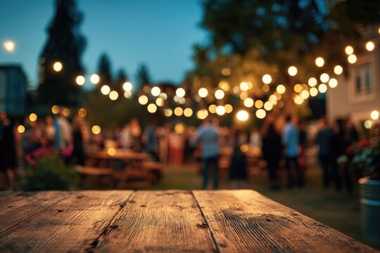 Rustic wooden table outdoors at a gathering