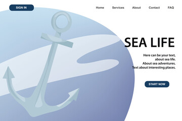 Anchor. Marine, sea coast, sea life, nautical concept. Vector illustration. Website, banner template.