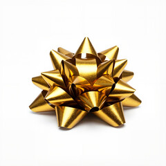 Shiny metallic gift bow with reflective surface, isolated on white background