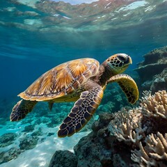 Obraz premium green sea turtle swimming