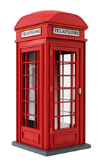 Red British phone booth on transparent background. . 3D illustration