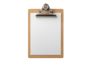PNG Blank paper on wooden clipboard: essential office stationery close-up