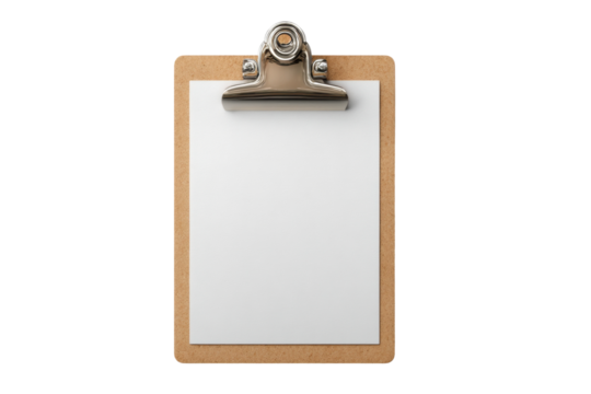 PNG Blank paper on wooden clipboard: essential office stationery close-up