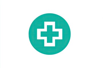 Fototapeta premium Simple teal colored plus symbol in a circle.
