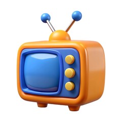 Cute 3d cartoon retro television with blue screen and orange body