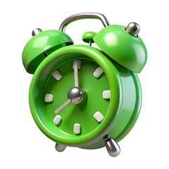 Vibrant green alarm clock with silver accents on a white background