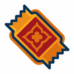 Rolled decorative rug with intricate pattern