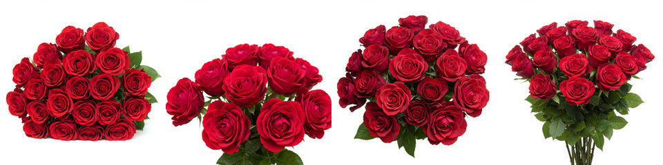 Obraz premium Red Rose Bouquets Collection - Four stunning bouquets of vibrant red roses, perfect for any romantic occasion or special event