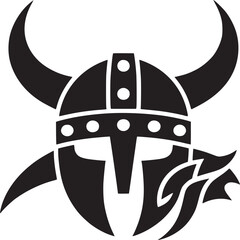 Viking helmet logo vector illustration warrior symbol norse mythology scandinavian design black and white art on transparent background silhouette