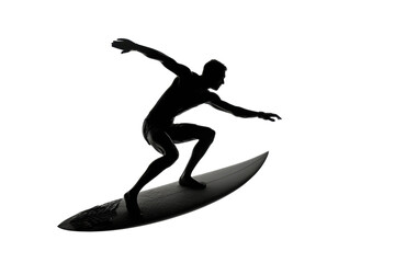 Obraz premium PNG Silhouette of young male surfer balancing on a surfboard in action pose