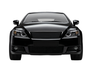 Black car, front view isolated on transparent background png