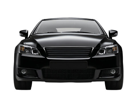 Black car, front view isolated on transparent background png