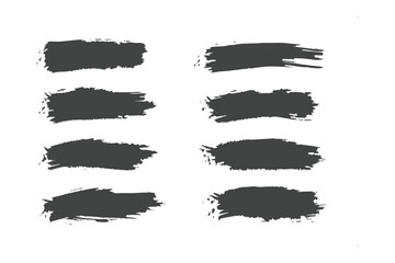 Brushstroke Abstracts: A set of eight bold brushstrokes, rendered in a charcoal hue, offer a versatile graphic element for artistic designs and digital media projects, showcasing texture and form.