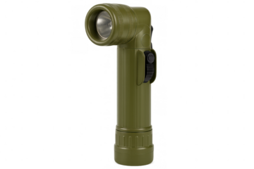 Green right angle flashlight emitting light isolated on transparent background, perfect for compositing