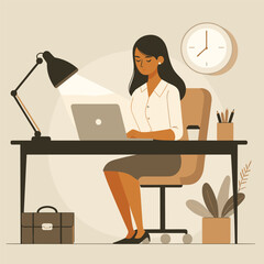 Office Girl Flat Vector illustraton Design