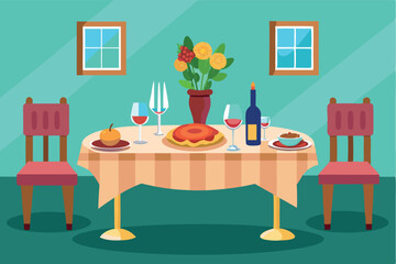Obraz premium Festive dining table set with desserts, wine, and floral centerpiece for a cheerful gathering