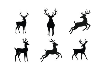 A set of deer silhouette vector art illustration