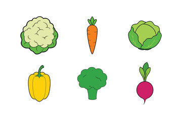 A set of fresh farm colorful vegetables vector illustration
