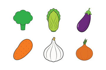 A set of fresh vegetables vector art illustration