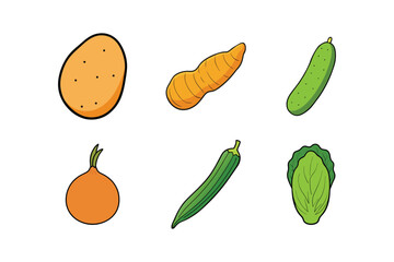 Fresh colorful vegetables set of vector art illustration