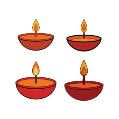 Set of colorful Diwali Diya vector art illustration