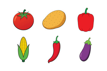 set of fresh farm  colorful vegetables vector illustration