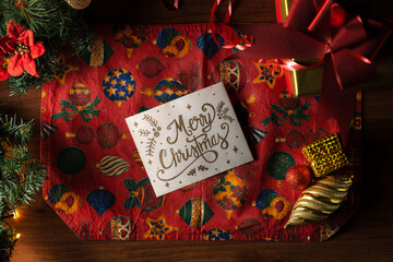 Christmas Greeting Card with Ornaments and Festive Decor