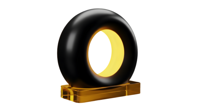 Photo of a modern black ring sculpture with a glowing gold interior is isolated on transparent background, a minimalist and elegant design - Powered by Adobe