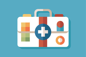 Elegant minimalist first aid kit featuring a clean geometric design showcasing essential medical supplies for emergencies and first aid situations