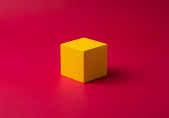 Yellow cube on a vibrant pink background.