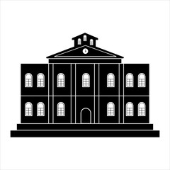 School House Vector Icon Silhouette on Contrast Background.