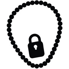 Crisp vector pearl necklace with clasp silhouette, sleek beads in green and white with lock.