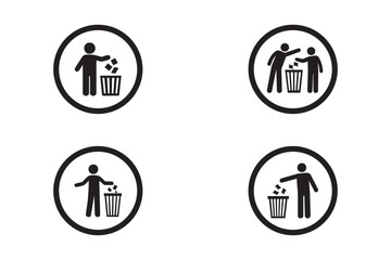 Recycle and Waste Bin Sign Collection – Black Silhouette Icons