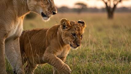Obraz premium lioness and cub