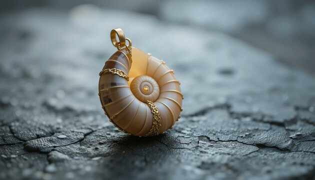 Elegant pendant with nautilus shell on textured dark background