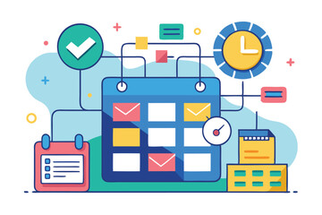 Visualization of scheduling systems showing calendar integration, notifications, and time management tools for efficient planning