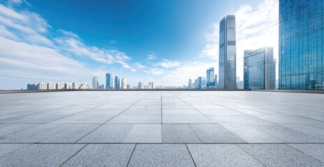 Fototapeta premium Empty plaza overlooking a city skyline