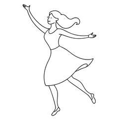 Woman dancing happily black icon on white background.