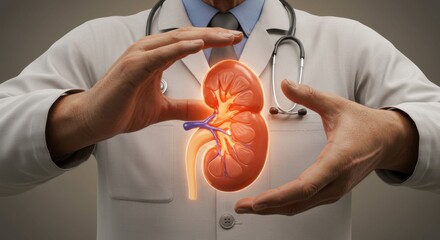  Nephrology Care: Doctors consult patients on kidney health with anatomical models. Montage of healthcare & renal disease awareness images.