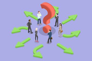 3D Isometric Flat Vector Illustration of Business Team Making a Choice, Group Of Professionals At Crossroads Pondering Strategy For Future Direction