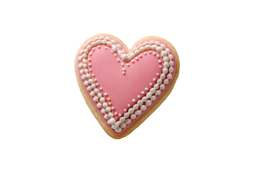 PNG Heart-shaped cookie with pink icing and decorative white pearls