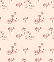 Botanical palm tree pattern design. hand drawn palm Leaves background. tee shirt summer design.  summer tropical print design. line drawing art.