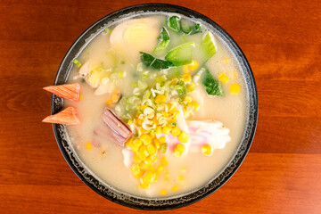 Seafood ramen in a bowl