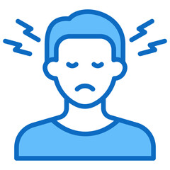 Headache - Blue Fill Outline Style Icon - Person with visible pain lines around the head, representing a headache or migraine