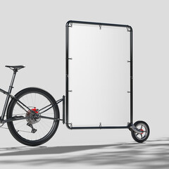 Outdoor mobile bicycle billboard trailer mockup. 3D rendering