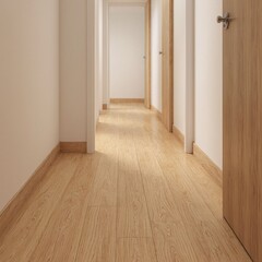 Obraz premium Seamless polished wood flooring transitioning into a hallway with soft shadows Ideal for interior design concepts