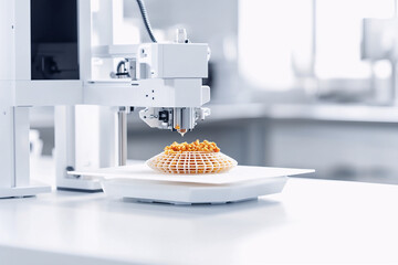 3D-printed food concept, futuristic food printer creating a structured edible dish
