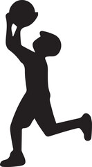 Silhouette of a young basketball player jumping to shoot the ball in action. Black vector design perfect for sports, fitness, and athletic competition themes. Ideal for posters, icons, and logos.