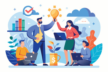 Business professionals collaborate in a dynamic teamwork meeting focused on achieving success and sharing innovative ideas in a modern office environment