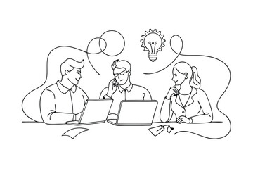 Three company founders engage in a continuous discussion while brainstorming innovative ideas in a collaborative environment, focusing on creative solutions for their startup